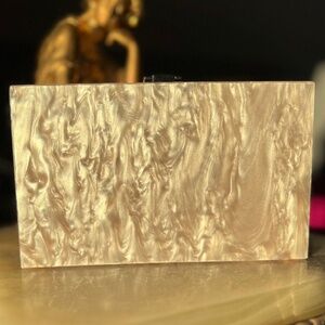 Pearl Pink Lucite Rectangular Evening Clutch Purse